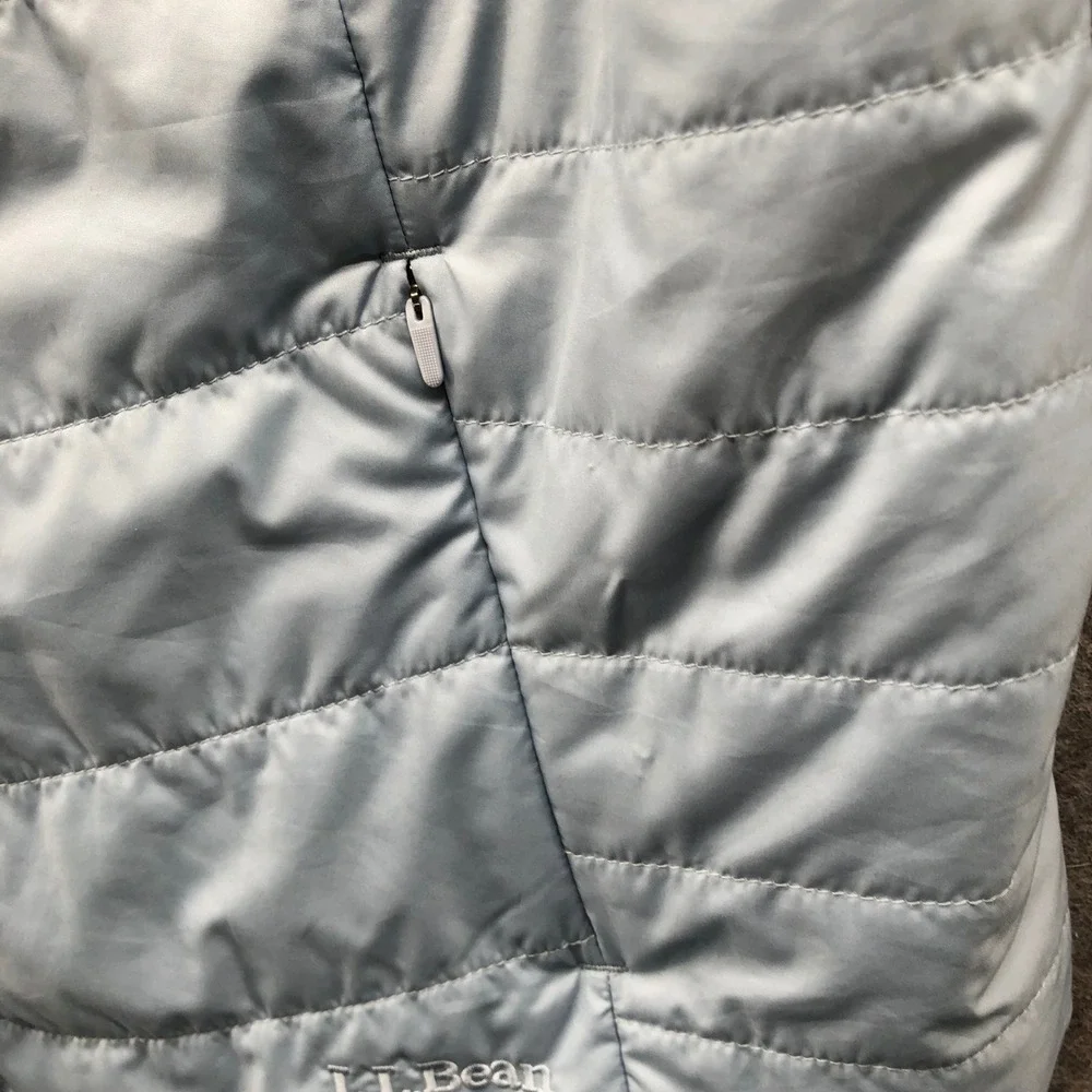 L.L. Bean Collarless Short Sleeve Puffer Jacket Womens S Light Blue Snap Button